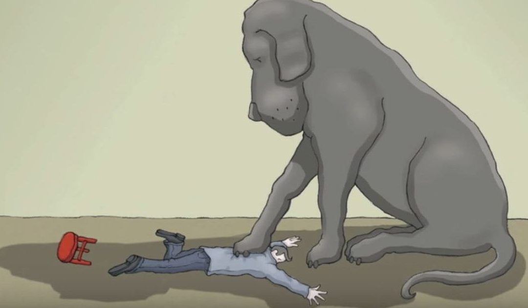 ilustración-perro-aplastandome-simulando-depresión-Matthew Johnstone